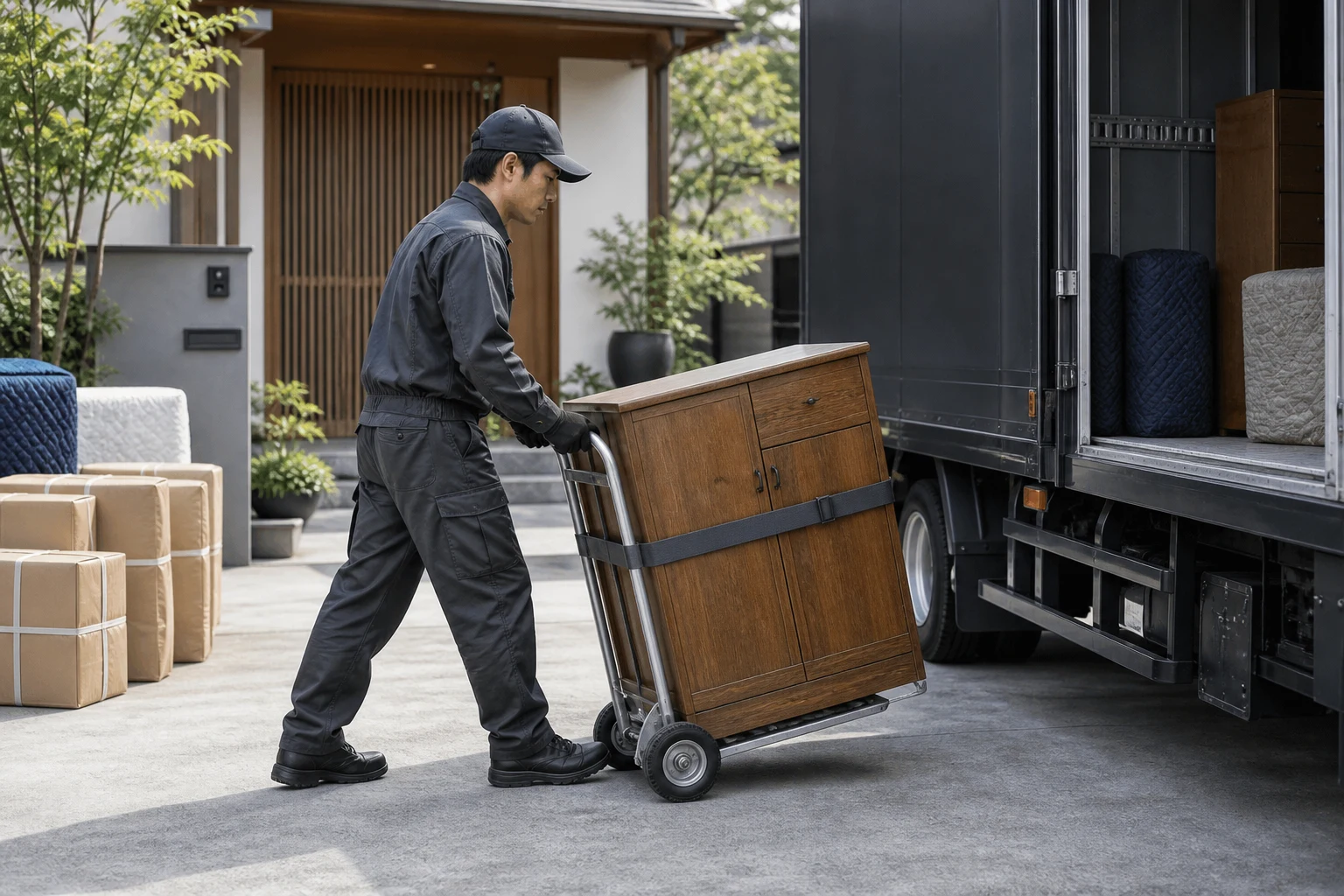 家具を台車で搬出するイメージ